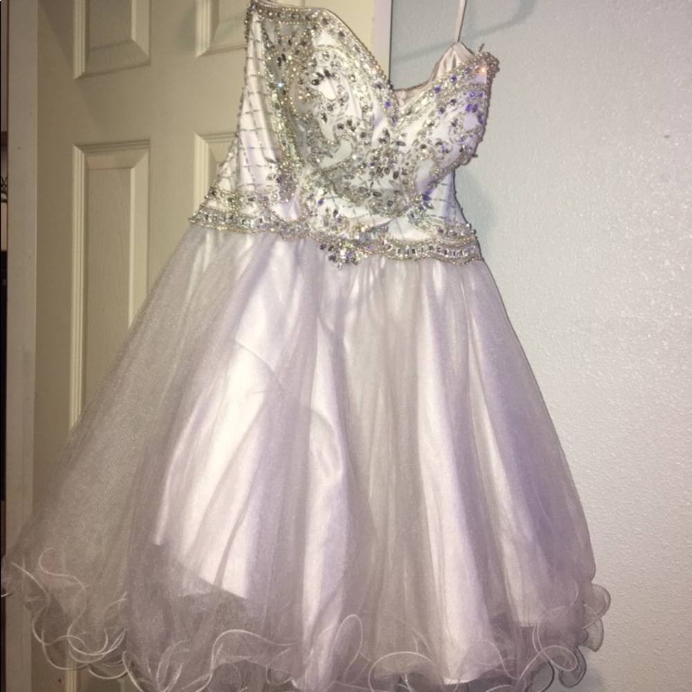 Snowy silver winter formal dress -